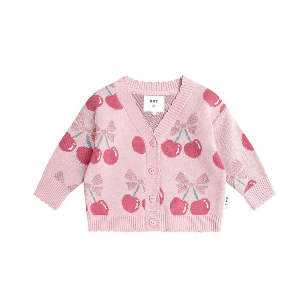 Huxbaby Girls  Cherry Pie Scalloped Knit Cardigan, Orange